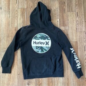 Hurley Boys Black With Camo Logo Hoodie Medium Fleece Sweatshirt Pullover